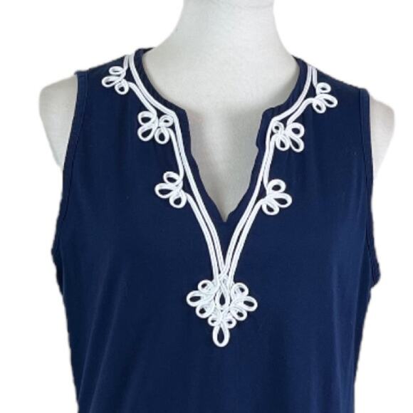 Lands’ End Shift Dress V-neck Sleeveless Soutcache Navy White Women’s Size M - Picture 6 of 10